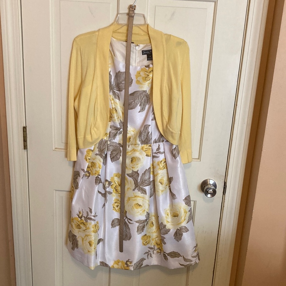 Floral Yellow & White Fit-and-Flare Dress with Yellow Bolero
